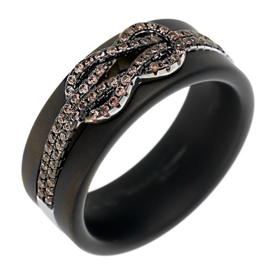 Кольцо с цирконом и керамикой из серебра 925 пробы фото