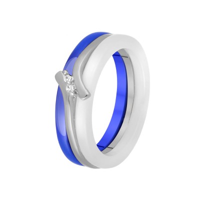 Кольцо с цирконом и керамикой из серебра 925 пробы фото