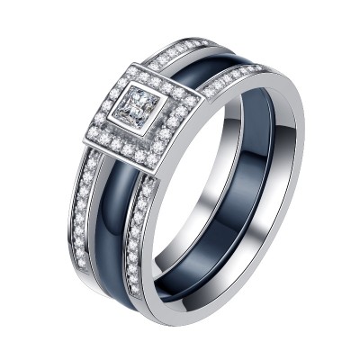 Кольцо с цирконом и керамикой из серебра 925 пробы фото