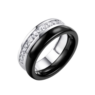 Кольцо с цирконом и керамикой из серебра 925 пробы фото