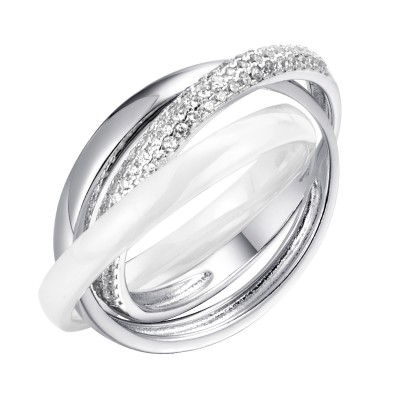 Кольцо с цирконом и керамикой из серебра 925 пробы фото