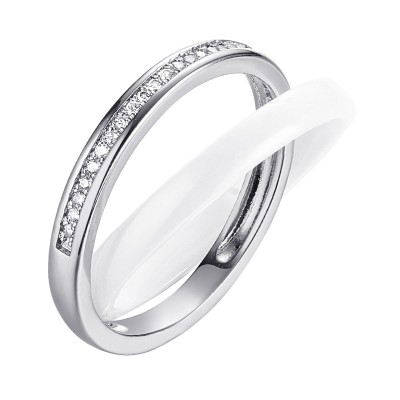 Кольцо с цирконом и керамикой из серебра 925 пробы фото