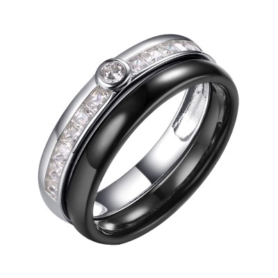 Кольцо с цирконом и керамикой из серебра 925 пробы фото