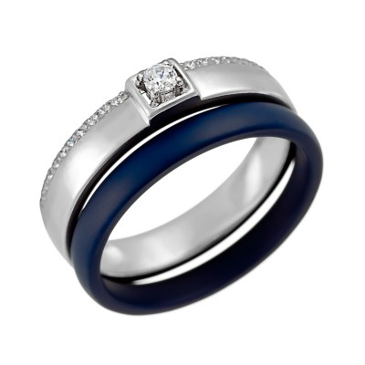 Кольцо с цирконом и керамикой из серебра 925 пробы фото