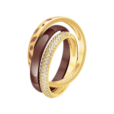 Кольцо с цирконом, эмалью и керамикой из серебра 925 пробы фото