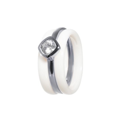 Кольцо с цирконом и керамикой из серебра 925 пробы фото