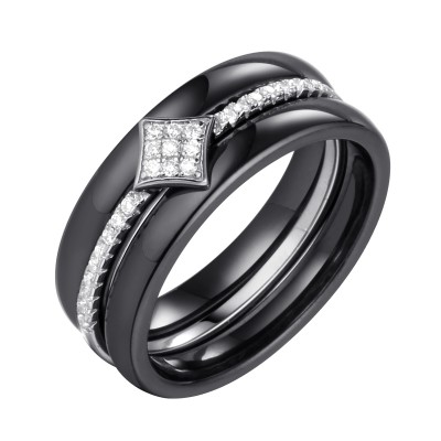 Кольцо с цирконом и керамикой из серебра 925 пробы фото