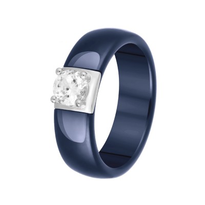 Кольцо с цирконом и керамикой из серебра 925 пробы фото