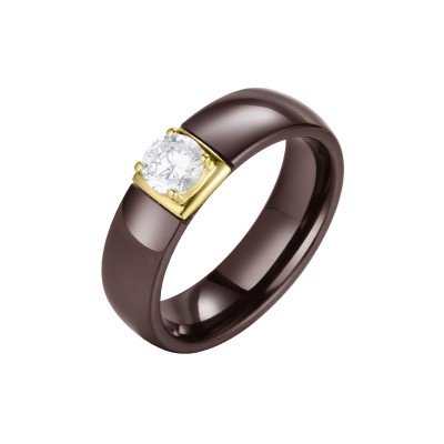 Кольцо с цирконом и керамикой из серебра 925 пробы фото