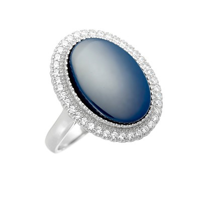 Кольцо с цирконом и керамикой из серебра 925 пробы фото