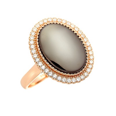 Кольцо с цирконом и керамикой из серебра 925 пробы фото