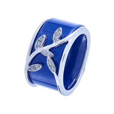 Кольцо с цирконом и керамикой из серебра 925 пробы фото