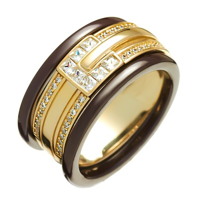 Кольцо с цирконом и керамикой из серебра 925 пробы фото