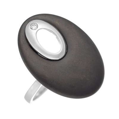 Кольцо с цирконом и керамикой из серебра 925 пробы фото