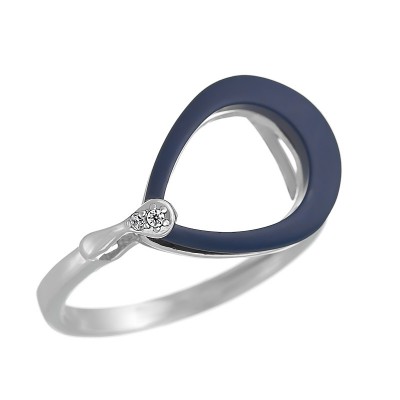 Кольцо с цирконом и керамикой из серебра 925 пробы фото