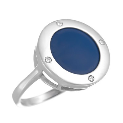 Кольцо с цирконом и керамикой из серебра 925 пробы фото