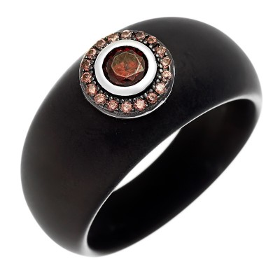 Кольцо с цирконом и керамикой из серебра 925 пробы фото