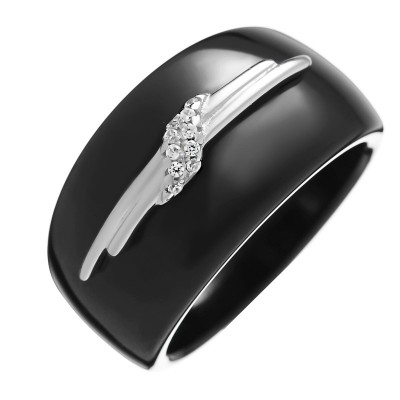 Кольцо с цирконом и керамикой из серебра 925 пробы фото