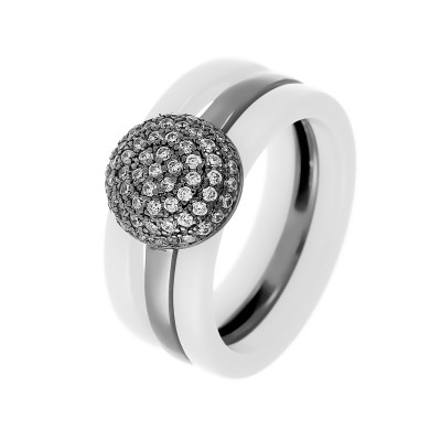 Кольцо с цирконом и керамикой из серебра 925 пробы фото