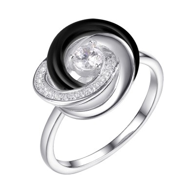 Кольцо с цирконом и керамикой из серебра 925 пробы фото