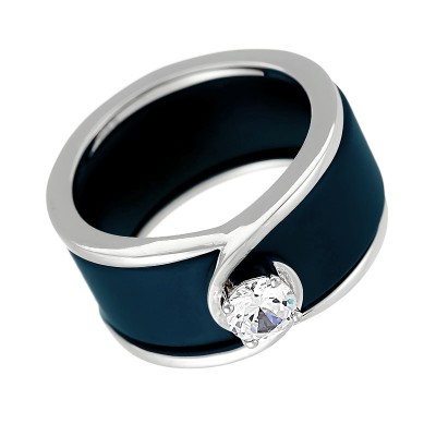 Кольцо с цирконом и керамикой из серебра 925 пробы фото