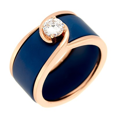 Кольцо с цирконом и керамикой из серебра 925 пробы фото