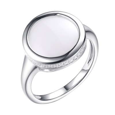 Кольцо с цирконом и керамикой из серебра 925 пробы фото