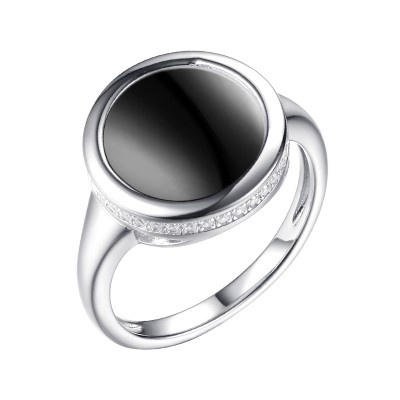 Кольцо с цирконом и керамикой из серебра 925 пробы фото