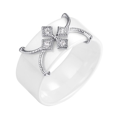 Кольцо с цирконом и керамикой из серебра 925 пробы фото