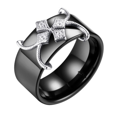 Кольцо с цирконом и керамикой из серебра 925 пробы фото