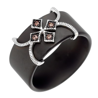 Кольцо с цирконом и керамикой из серебра 925 пробы фото