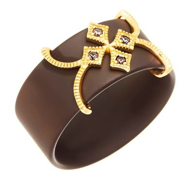 Кольцо с цирконом и керамикой из серебра 925 пробы фото