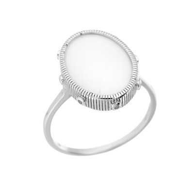 Кольцо с цирконом и керамикой из серебра 925 пробы фото