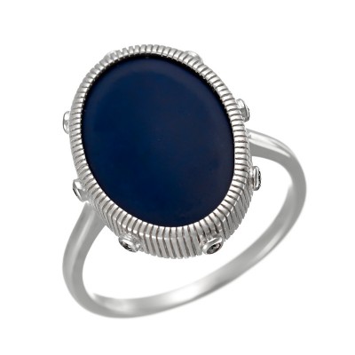 Кольцо с цирконом и керамикой из серебра 925 пробы фото