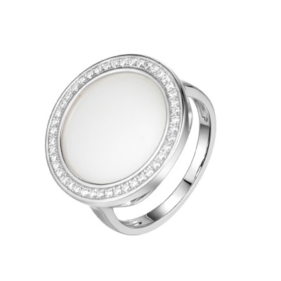 Кольцо с цирконом и керамикой из серебра 925 пробы фото