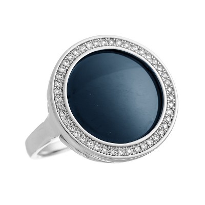 Кольцо с цирконом и керамикой из серебра 925 пробы фото