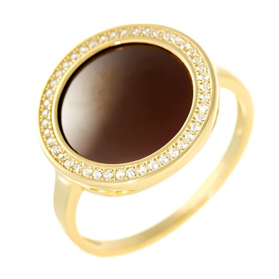 Кольцо с цирконом и керамикой из серебра 925 пробы фото