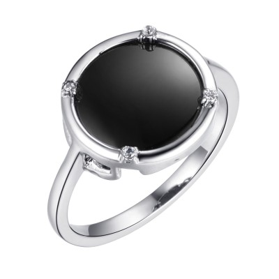 Кольцо с цирконом и керамикой из серебра 925 пробы фото