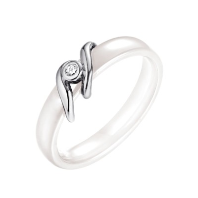 Кольцо с цирконом и керамикой из серебра 925 пробы фото