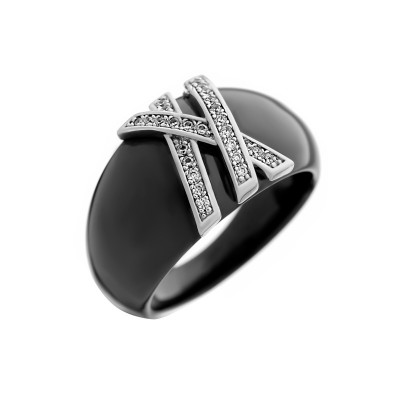 Кольцо с цирконом и керамикой из серебра 925 пробы фото