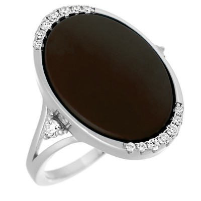 Кольцо с цирконом и керамикой из серебра 925 пробы фото