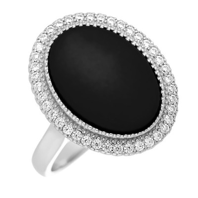 Кольцо с цирконом и керамикой из серебра 925 пробы фото