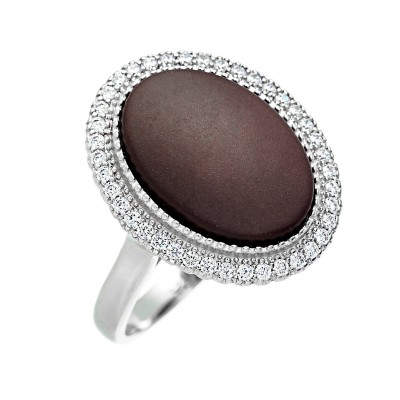 Кольцо с цирконом и керамикой из серебра 925 пробы фото