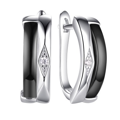 Серьги с цирконом и керамикой из серебра 925 пробы фото