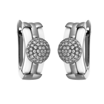 Серьги с цирконом и керамикой из серебра 925 пробы фото