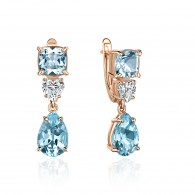 Серьги с топазом и  фианитом из красного золота 585 пробы фото