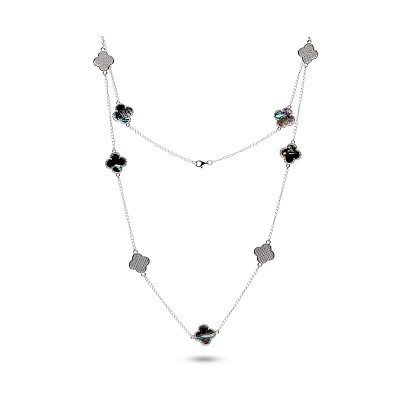 Колье с цирконом и перламутром из серебра 925 пробы фото