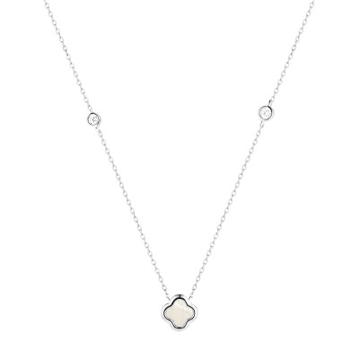 Колье с цирконом и перламутром из серебра 925 пробы фото