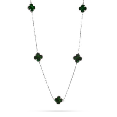 Колье с малахитом из серебра 925 пробы фото