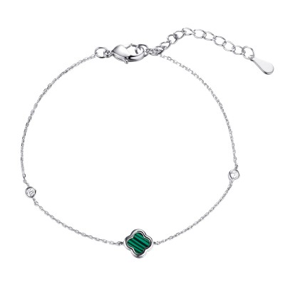 Браслет с цирконом и малахитом из серебра 925 пробы фото